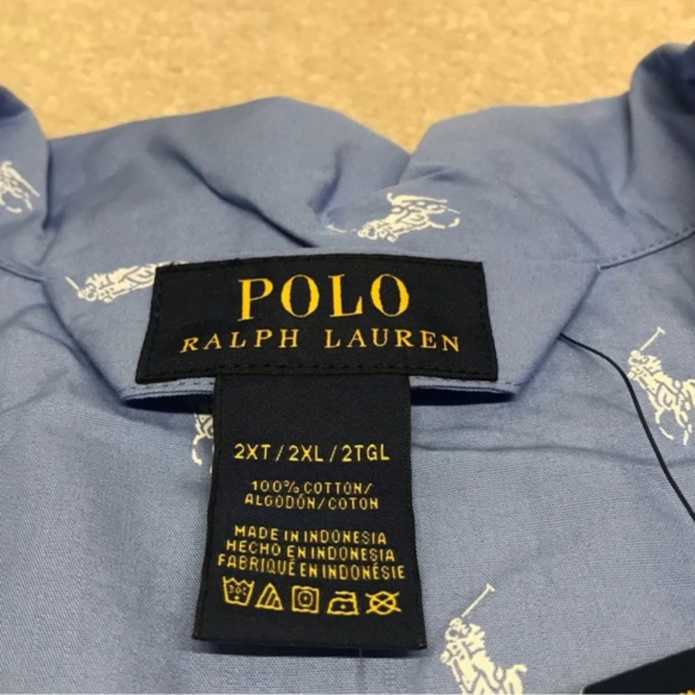 Polo Ralph Lauren Size 2XLT All Over‎ Polo Player Pajama Long Shirt Beach Blue